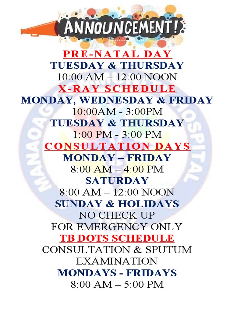 Clinic Schedule for Prenatal and X-Ray Services | PDF | Religion ...
