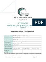 Sitxinv002 Maintain The Quality of Perishable Items: Assessment Tool 2 of 2: Practical Project