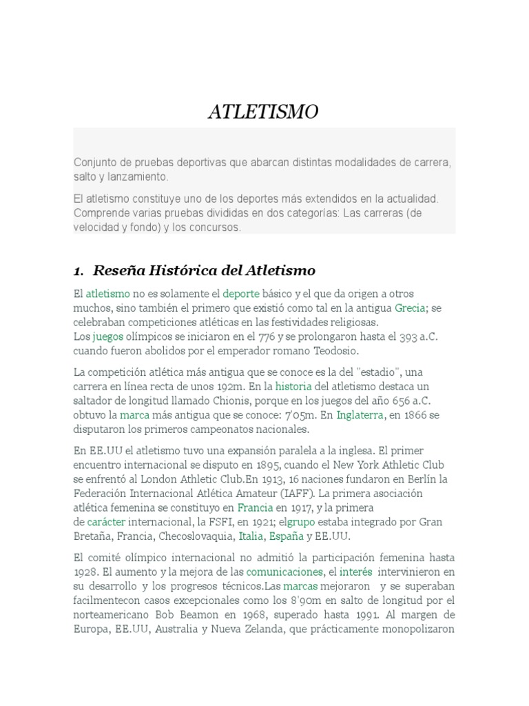 Historia y pruebas del atletismo | PDF | Deporte del atletismo | Deportes
