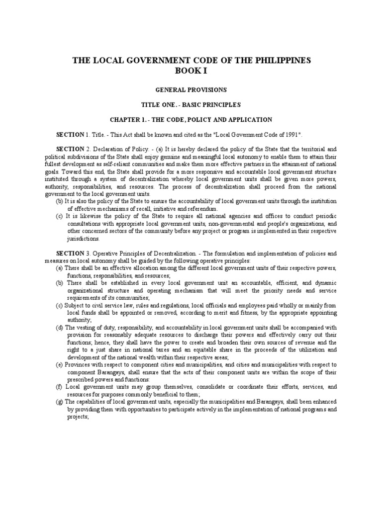 The Local Government Code of The Philippines Book I | PDF | Eminent ...