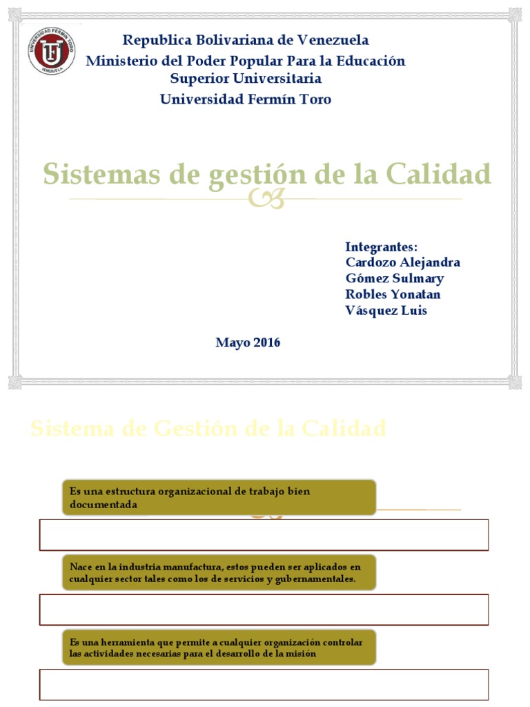 PRESENTACION DE GESTION DE LA CALIDAD - PPTX (Autoguardado) | PDF ...