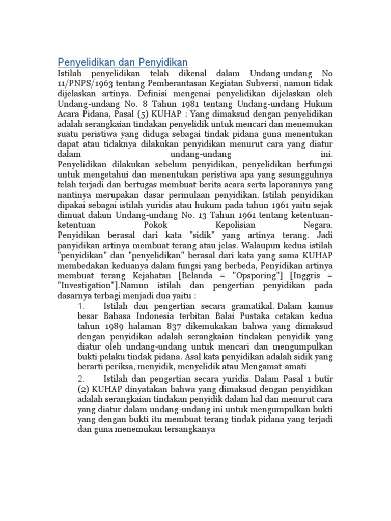 Penyelidikan dan penyidikan dalam sistem hukum Indonesia