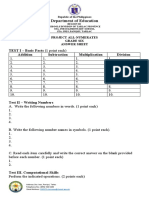 Department of Education: TEST I - Basic Facts (1 Point Each) Addition Subtraction Multiplication Division