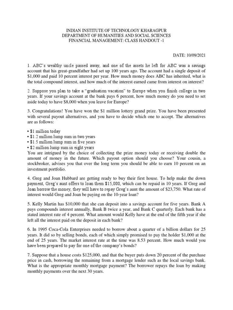 Financial Management Class Handout | PDF | Net Present Value | Interest