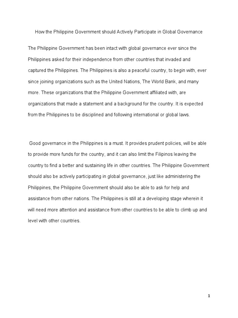 Philippine Government in Global Governance | PDF | Philippines | Governance