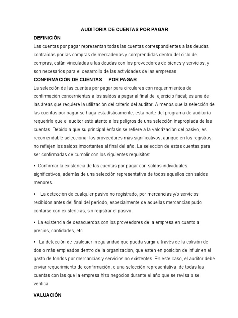 Auditoría de Cuentas Por Pagar | Descargar gratis PDF | Salario | Auditoría