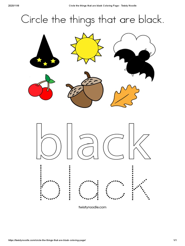 Circle The Things That Are Black Coloring Page - Twisty Noodle | PDF