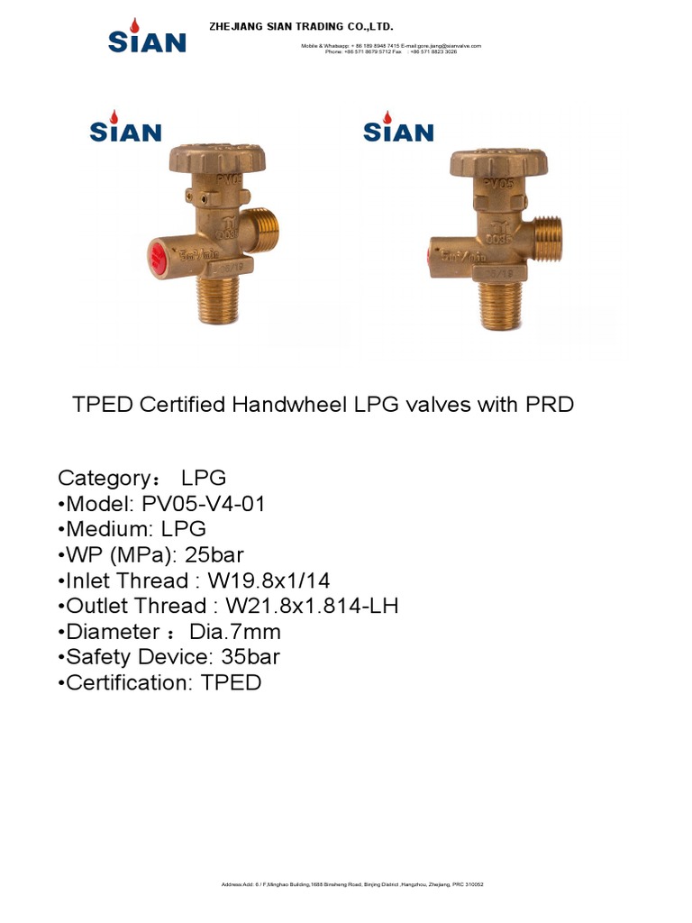 TPED Certified Handwheel LPG Valves With PRD | PDF