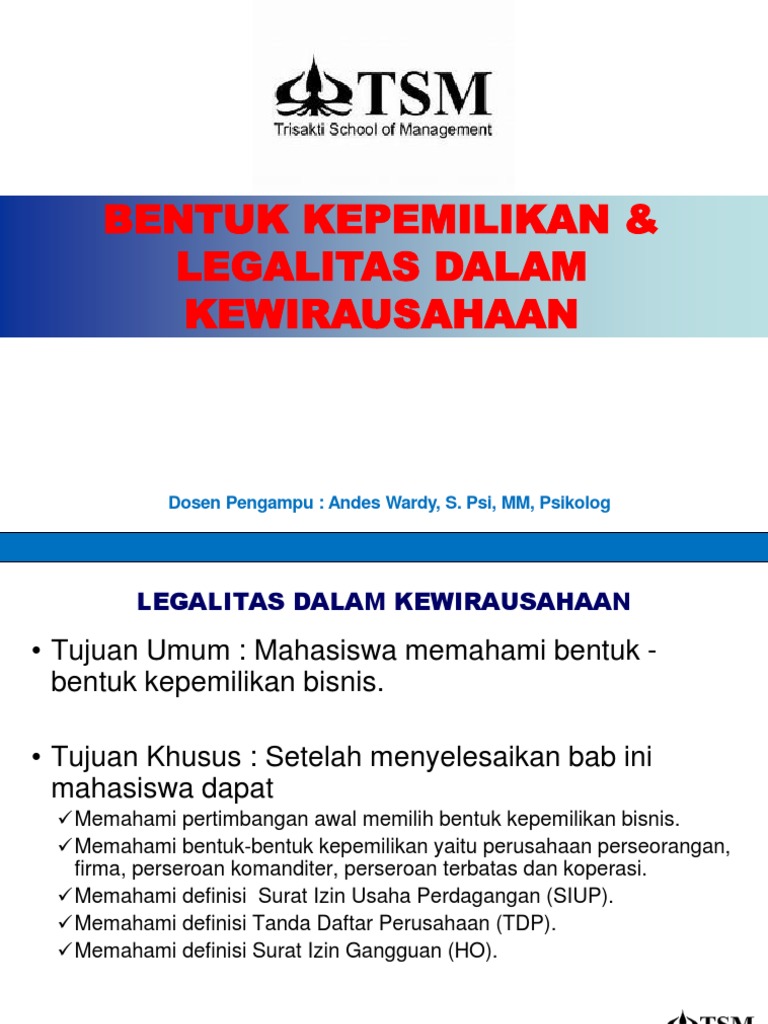 Bentuk Kepemilikan Bisnis oleh Andes Wardy | PDF