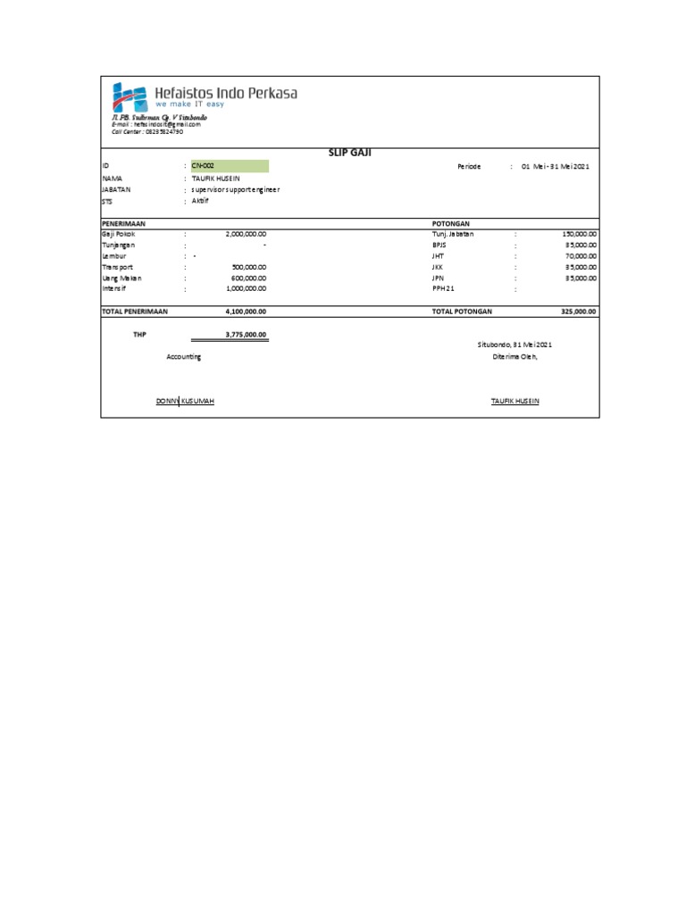 Slip Gaji Excel PDF
