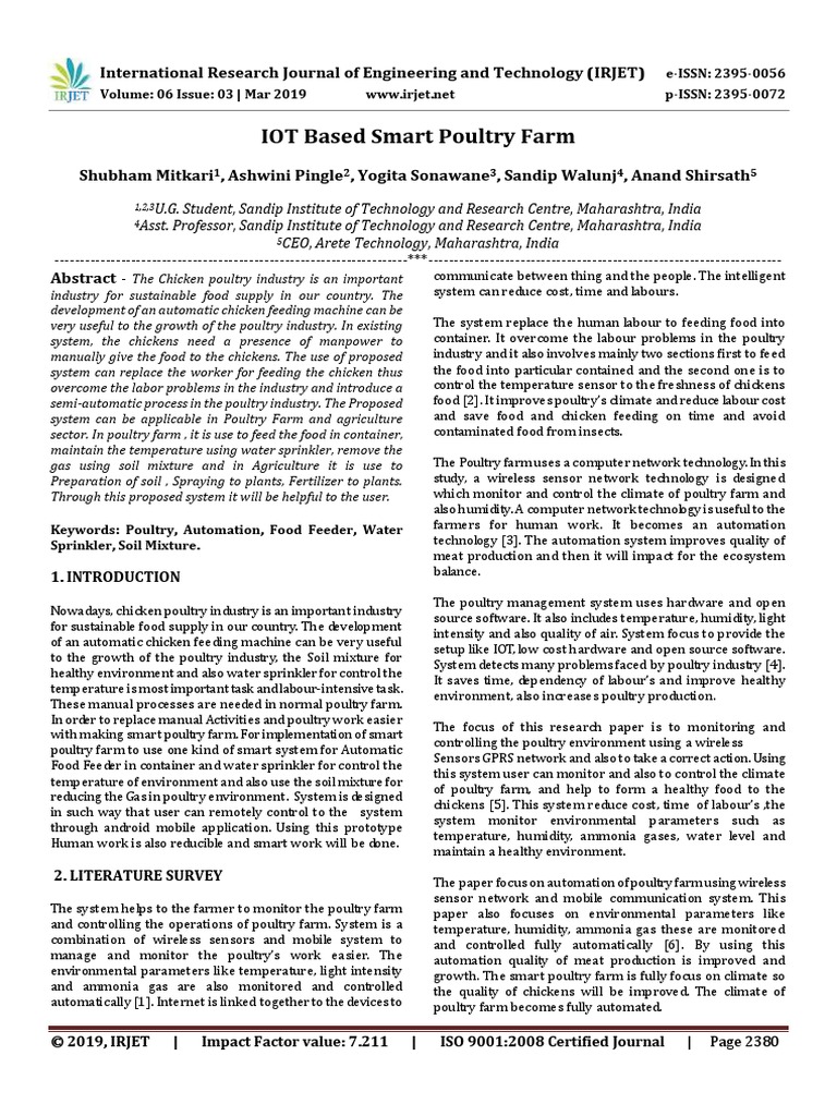 7 Iot Based Smart Poultry Farm Pdf Wireless Sensor Network Automation