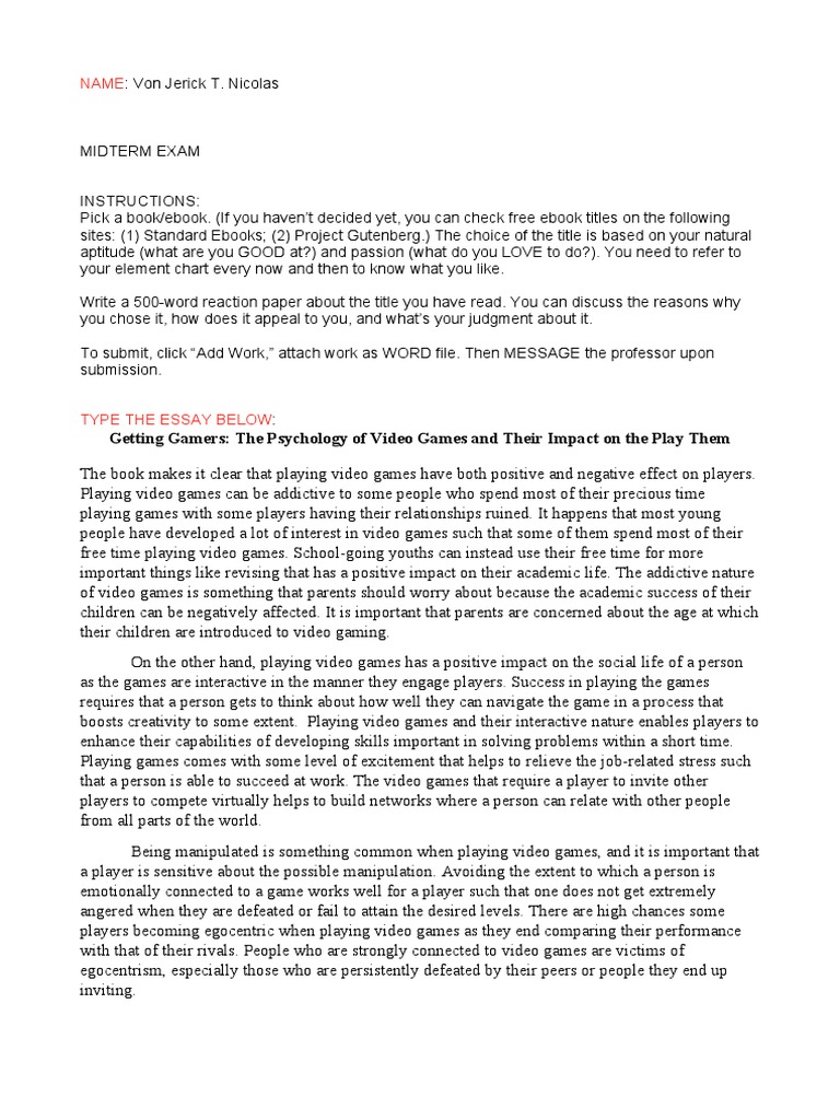 Book reflection  PDF  Video Games  Applied Psychology