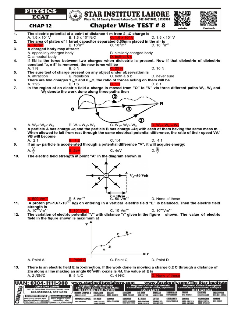 Physics Test No. 8 Chapter. 12 - Key | PDF | Capacitance | Capacitor