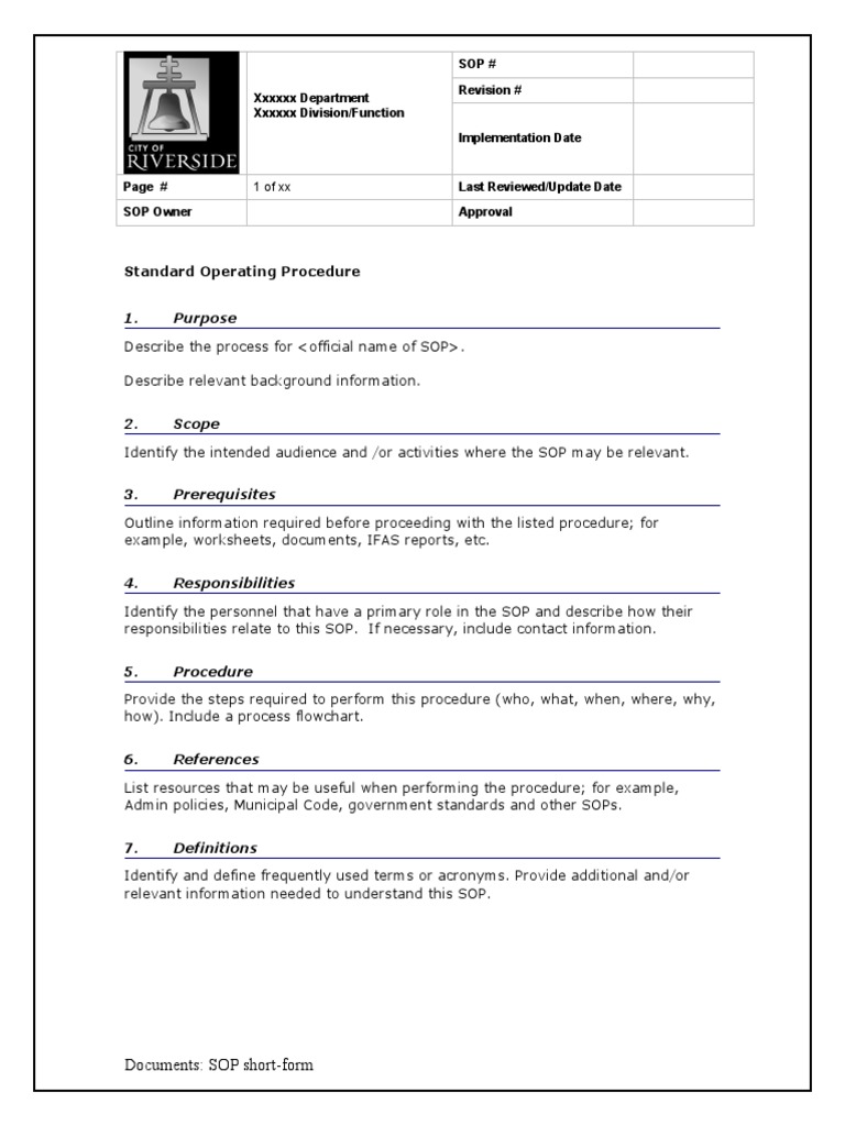 Standard Operating Procedure Template Word | PDF