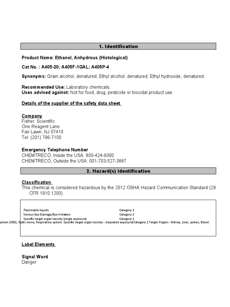 ETHANOL MSDS Expt 2 PDF Ethanol Chemistry