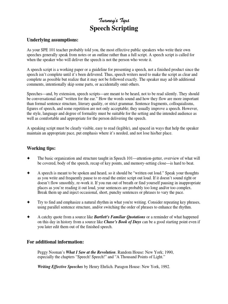 Speech Scripting: Turney's Tips | PDF | Bracket | Speech