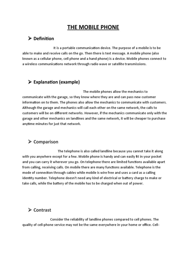 The Mobile Phone Definition PDF Telephone Mobile Phones