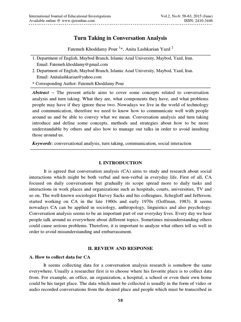Turn Taking in Conversation Analysis | PDF | Conversation | Human Nature