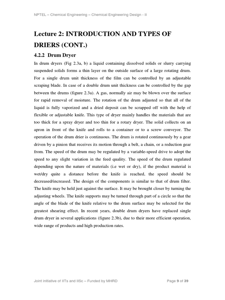 Lecture 2 Introduction and Types of Driers (Cont.) 4.2.2 Drum Dryer PDF
