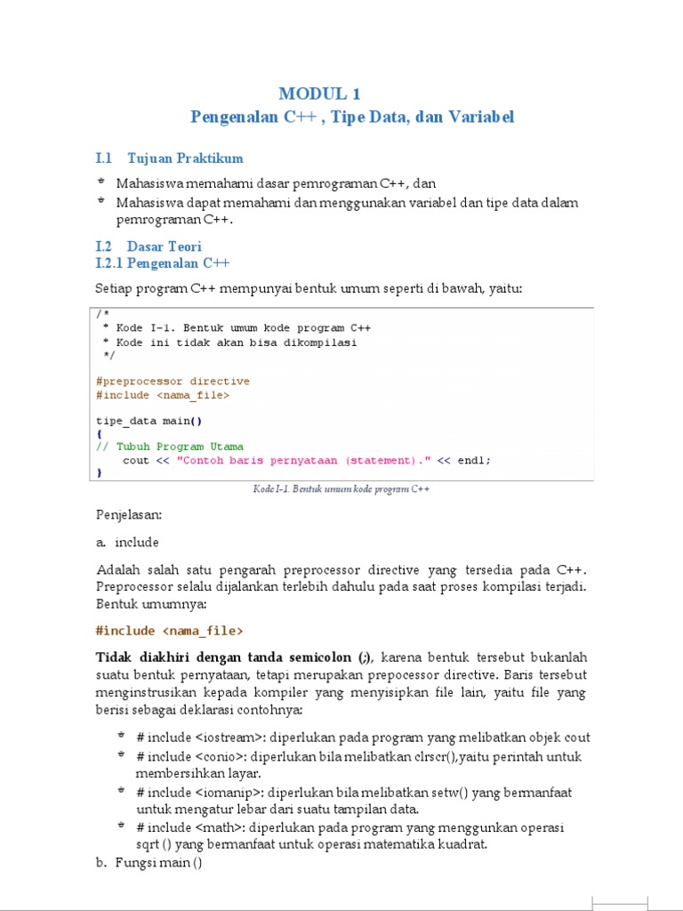Pengenalan C++: Variabel dan Tipe Data | PDF | Metode & Bahan Ajar ...