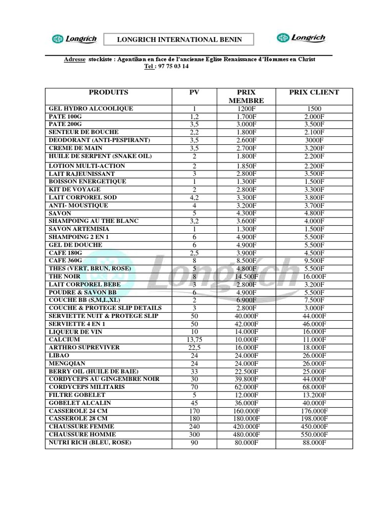 Produits Longrich Pdf Pdf