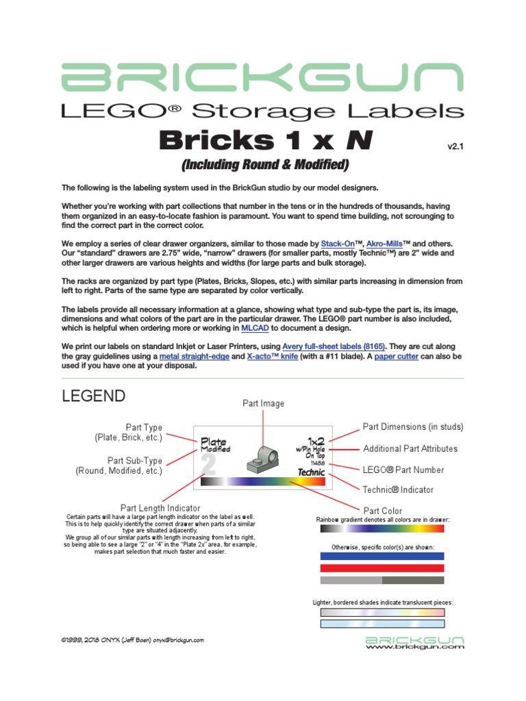 BrickGun LEGO Storage Labels - (Standard) Bricks 1xN | PDF ...