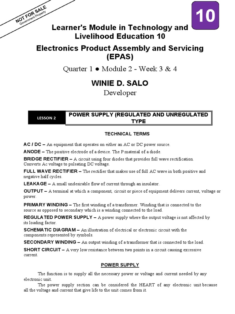Learner's Module in Technology and Livelihood Education 10 Electronics Product Assembly and
