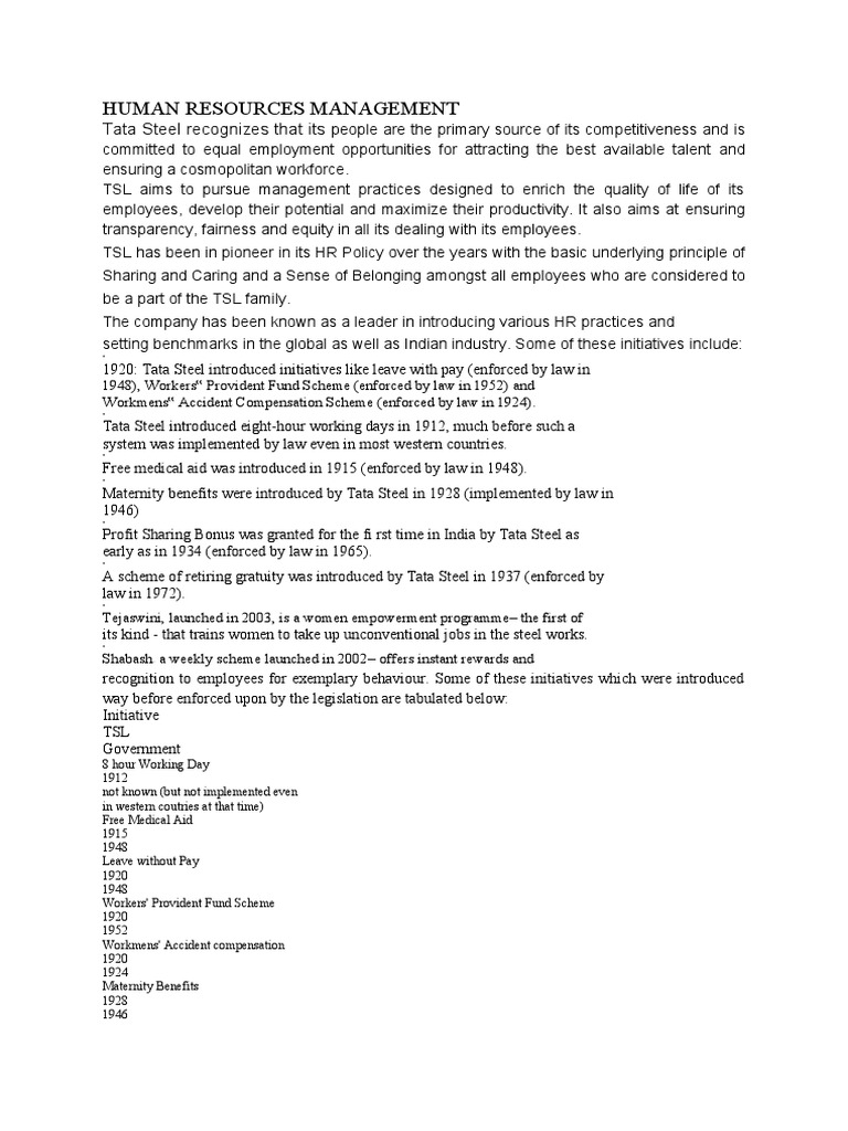Tata Steel's HR Innovations | PDF | Employment | Human Resource Management