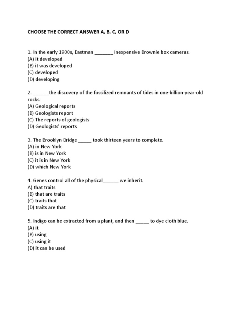 Choose The Correct Answer A, B, C, or D | PDF