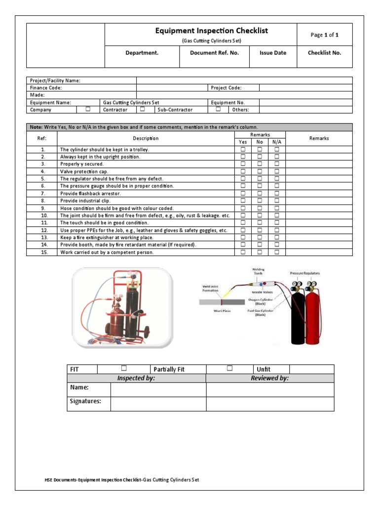 Gas Cutting Cylinders Set Inspection Checklist PDF Gas Technologies