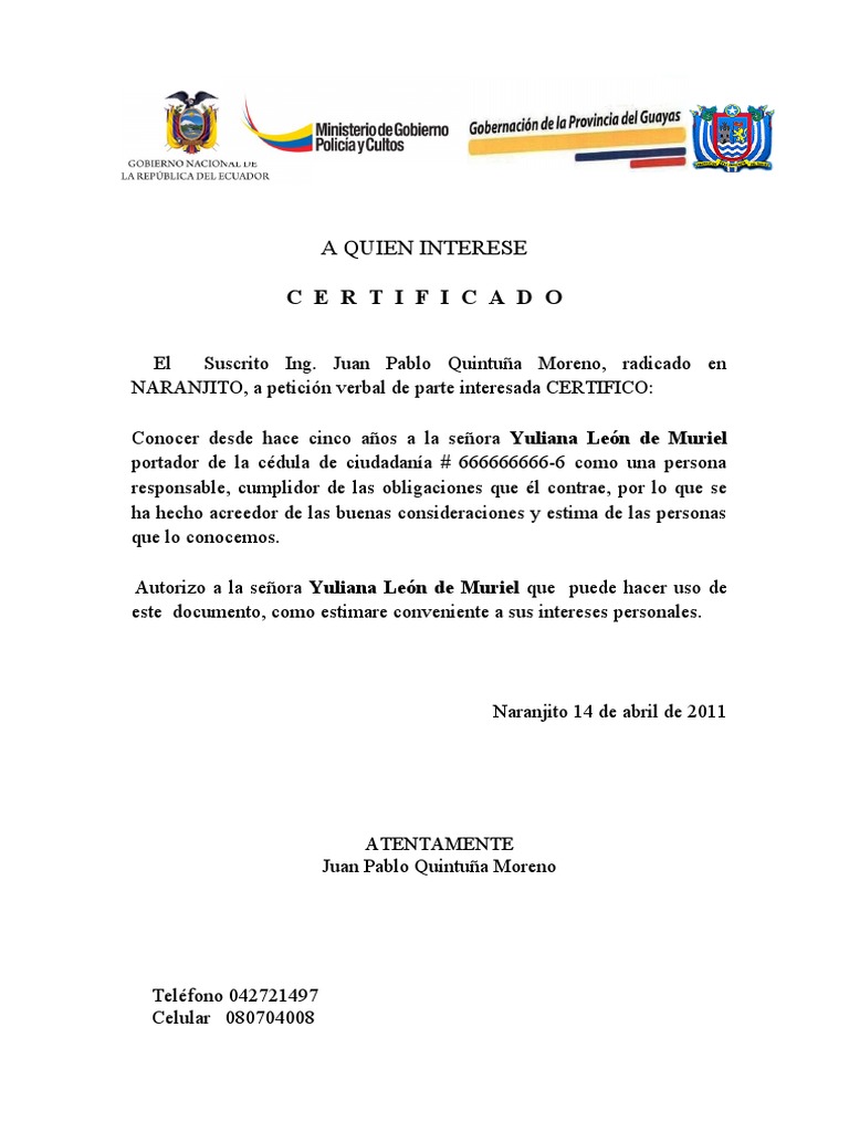 Certificado De Honorabilidad Modelo - S Soalan
