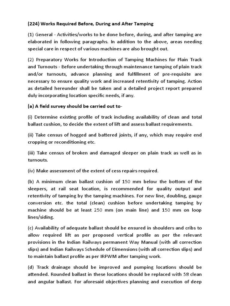 Tamping Procedures for Railway Tracks | PDF | Track (Rail Transport ...