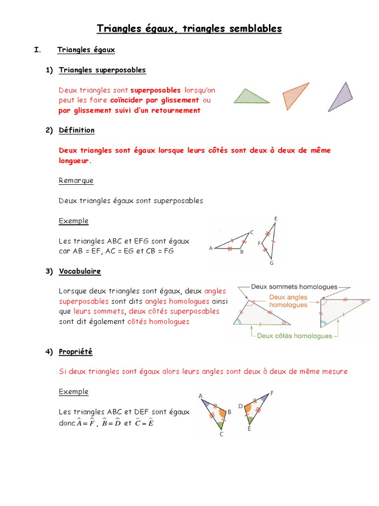Exercice Triangle Semblable 4ème Avec Correction Triangles Egaux Triangles Semblables | PDF | Triangle | Mathématiques  élémentaires