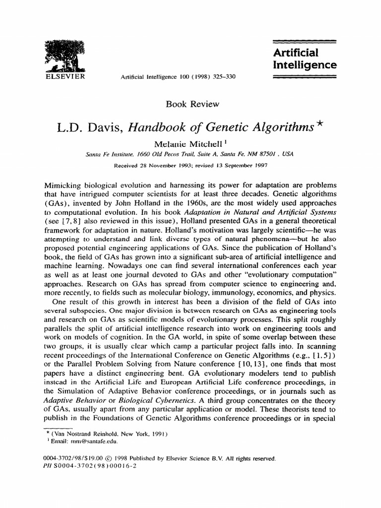 L.D. Davis, Handbook of Genetic Algorithms : Artificial Intelligence ...