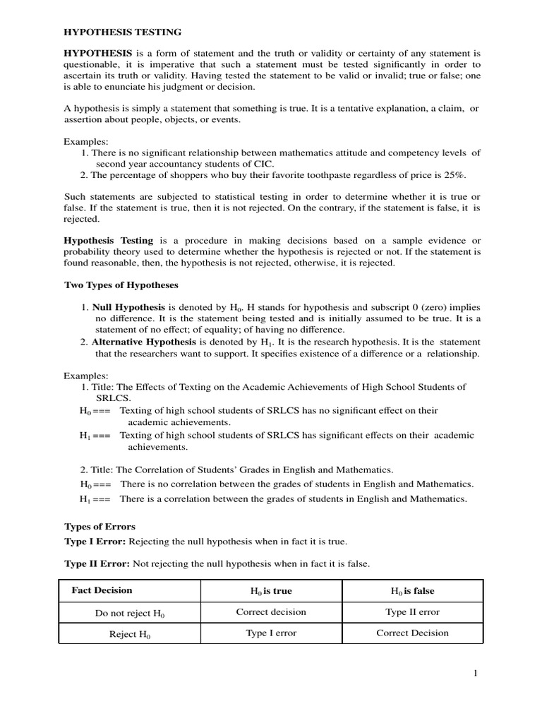 Hypothesis Testing Z-Test and T-Test | PDF | Statistical Hypothesis ...