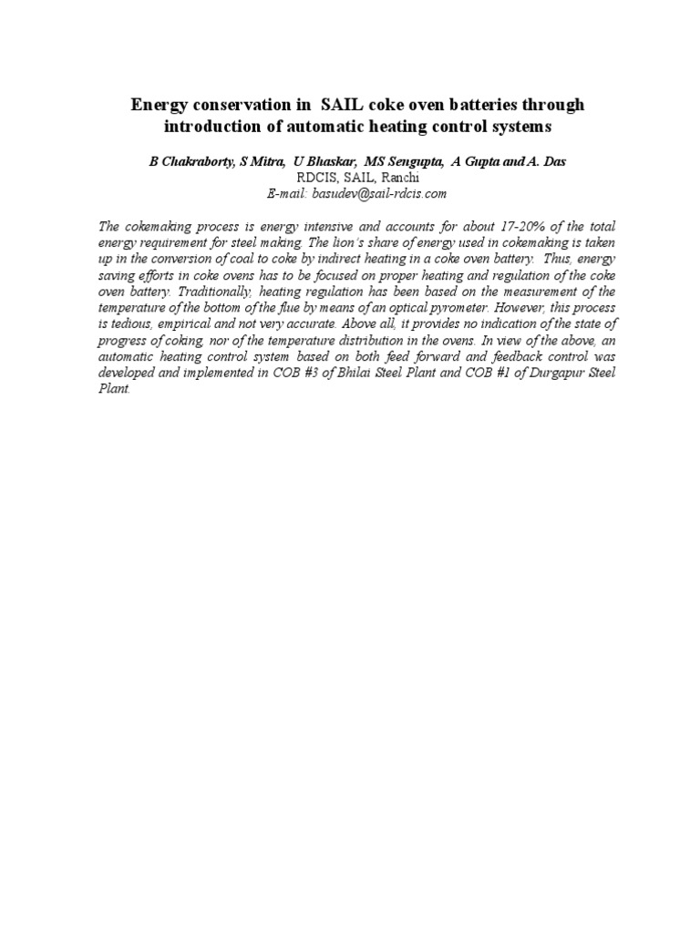 Coke Oven Heating Control PDF Coke (Fuel) Gases