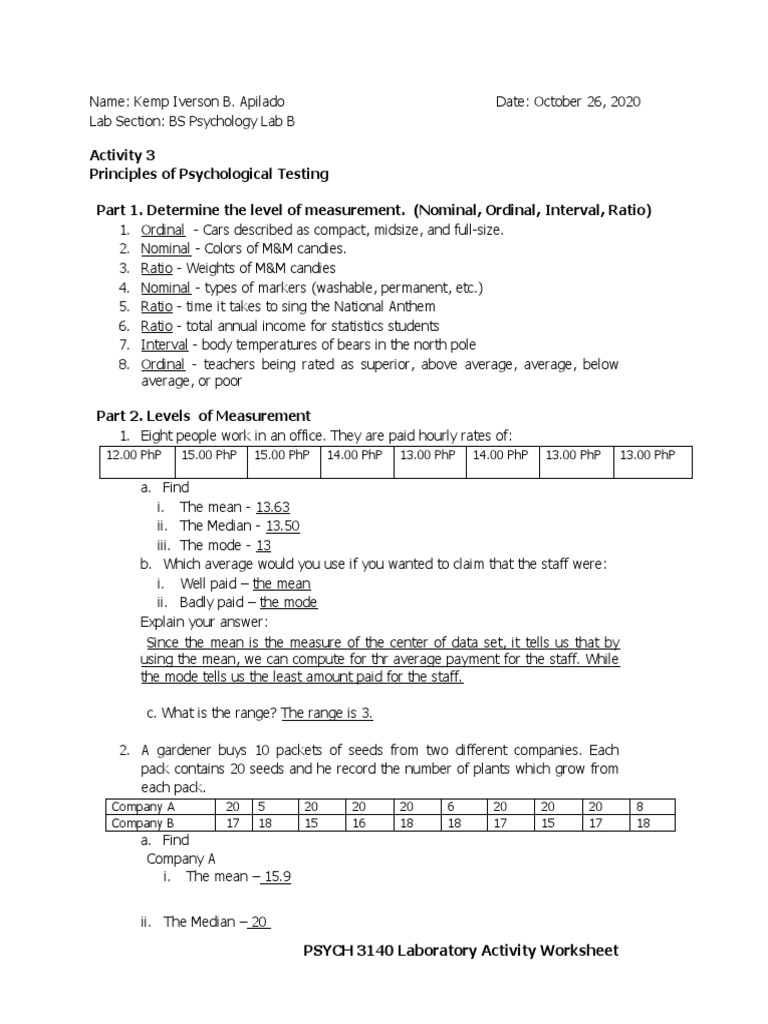 Activity 3 Principles of Psychological Testing Part 1. Determine The