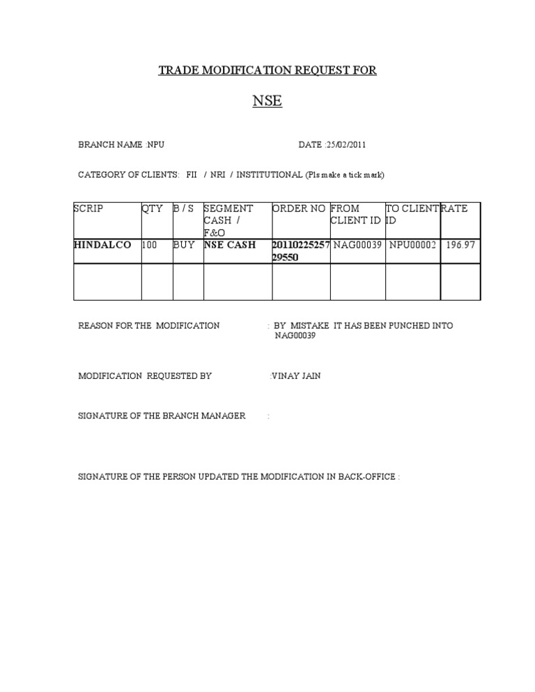 NSE Trade Modification Request Form | PDF | Finance & Money Management ...