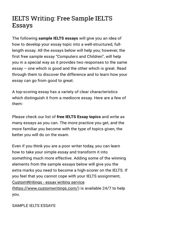IELTS Writing - Free Sample IELTS Essays - Good Luck IELTS | PDF