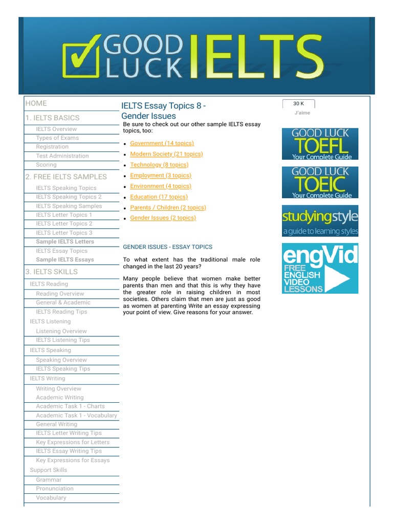 IELTS Writing - Sample IELTS Essay Topics 8 - Good Luck IELTS | PDF ...