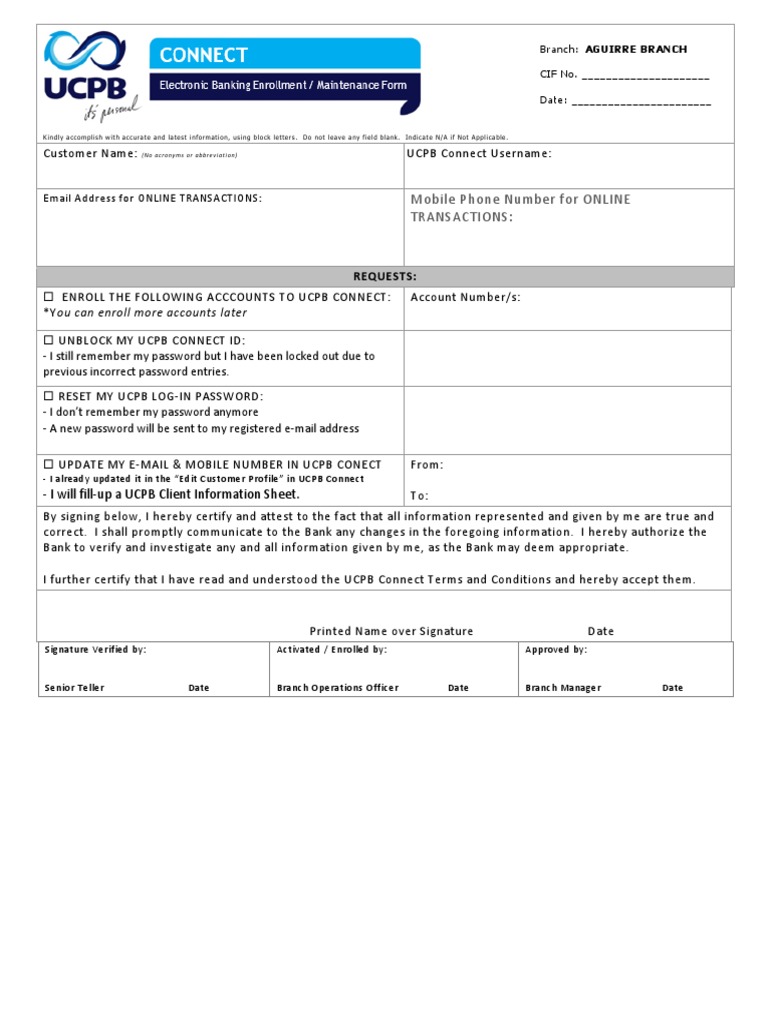 UCPB Connect E-Banking Enrollment Maintenance Form 3 | PDF | Cyberspace ...