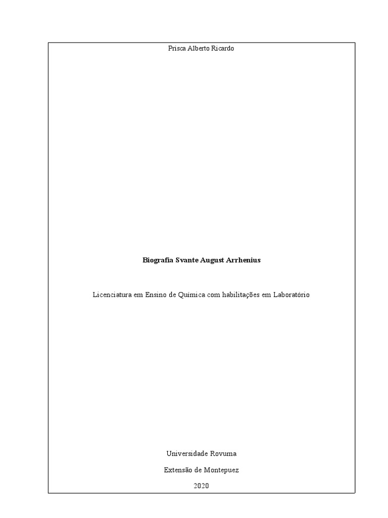 Biografia de Svante Arrhenius | PDF | Física Aplicada e ...