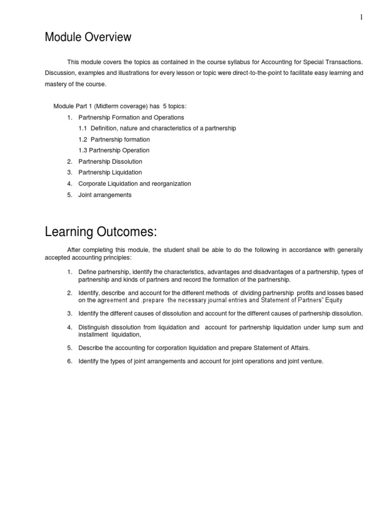 Module Part I Preface To UNIT I PDF | PDF | Partnership | Debits And ...