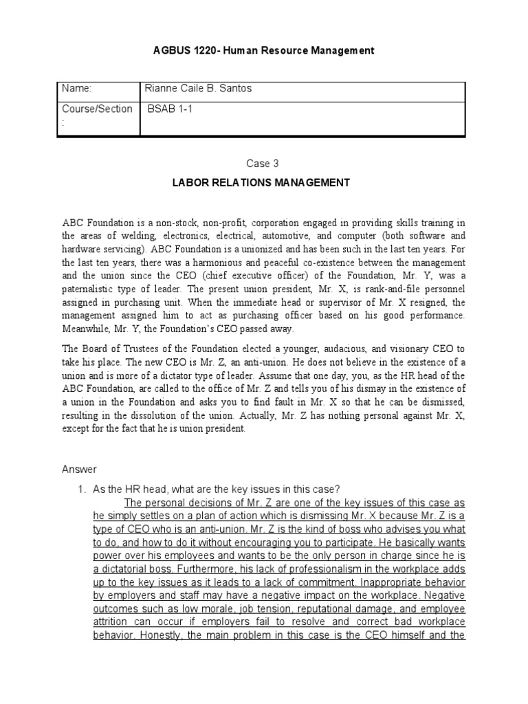 Labor Relations Challenges in HR Management | PDF | Employment | Chief ...