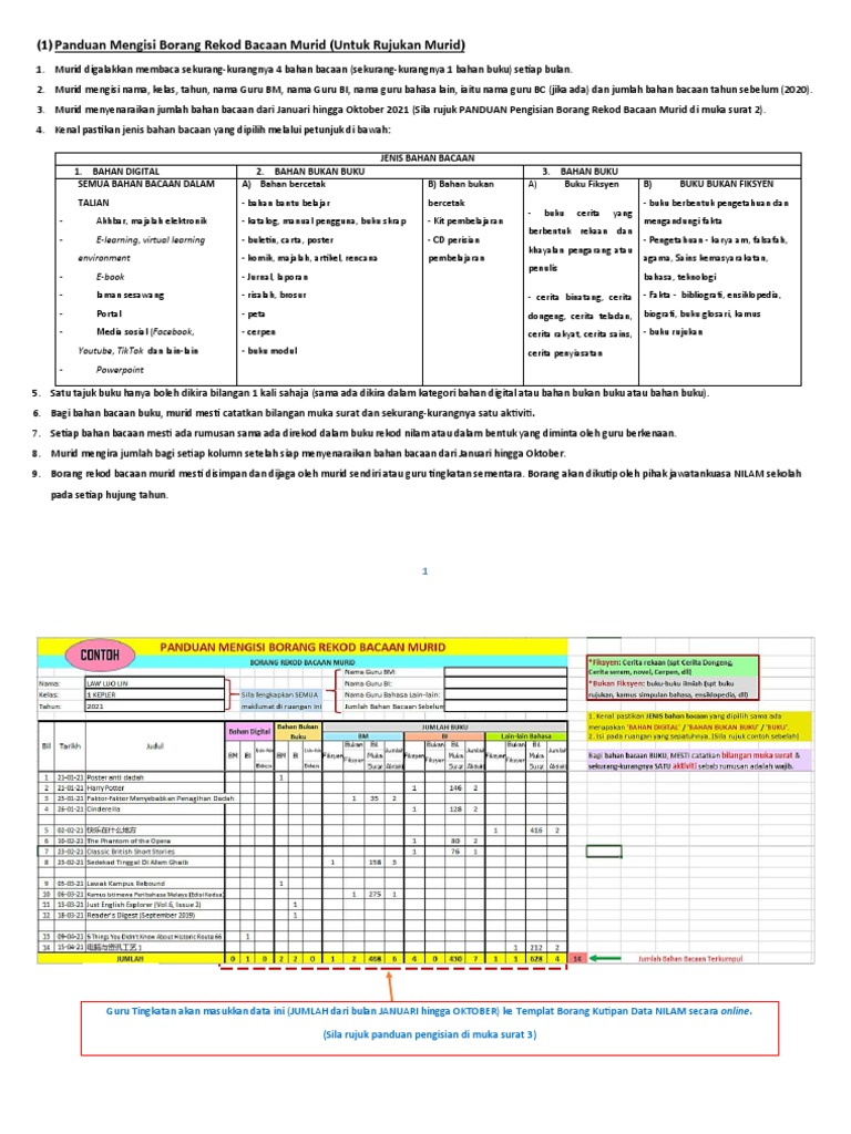 Rujukan GT Panduan Mengisi Borang Kutipan Data Nilam& Rekod Bacaan | PDF