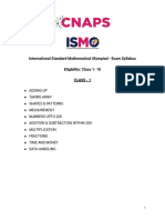 International Standard Mathematical Olympiad - Exam Syllabus Eligibility: Class 1-10 Class - 1