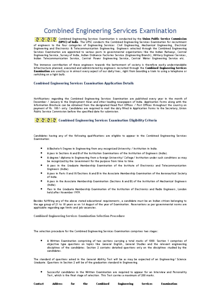 Combined Engineering Services Exam Overview | PDF | Test (Assessment ...