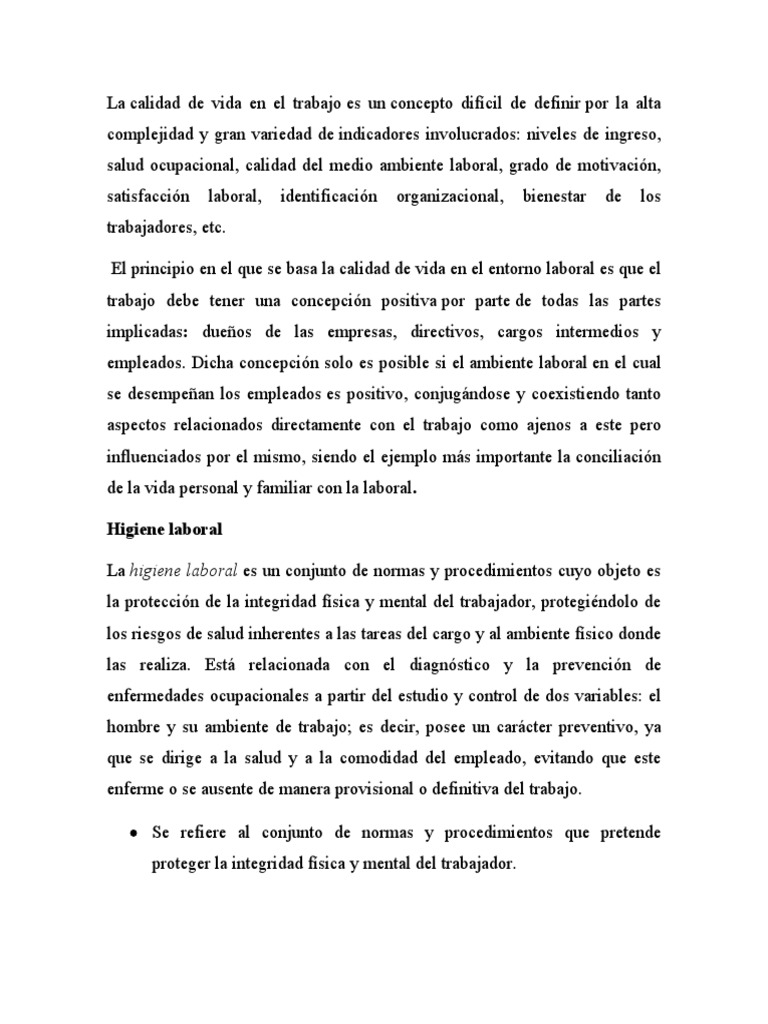 Calidad de Vida y Seguridad Laboral | PDF | Seguridad y salud ...