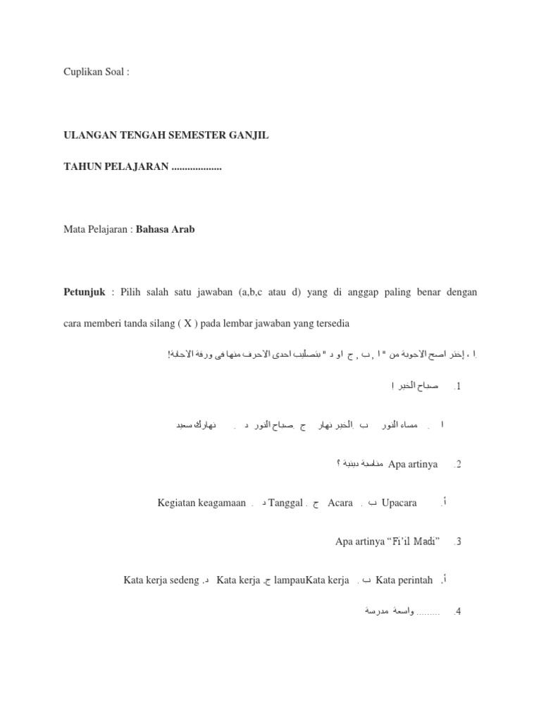 Soal UTS Bahasa Arab Kelas 9 | PDF