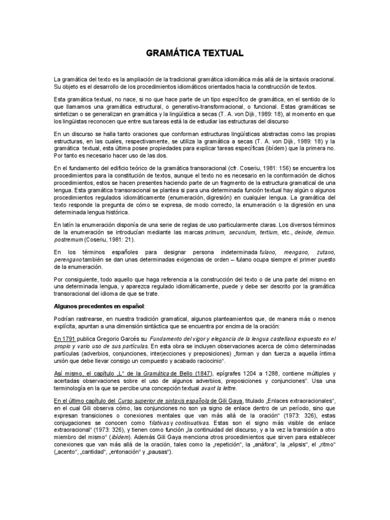 Gramática Textual: Estructuras y Funciones | PDF | Gramática | Lingüística